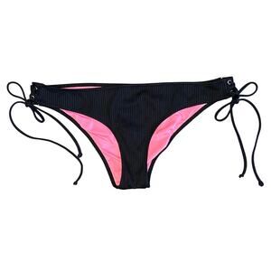 Pink Victoria's Secret Mini Cheekster Bikini Bottom Sz L Black Side Ties